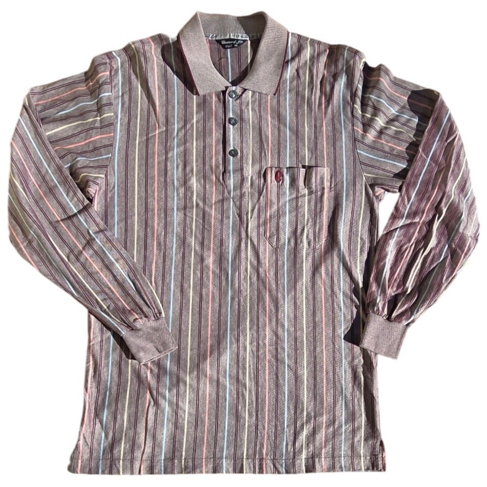 CHRISTIAN OF JP ITALY Mens striped dress polo long IT48 US38 Japan designer Peau